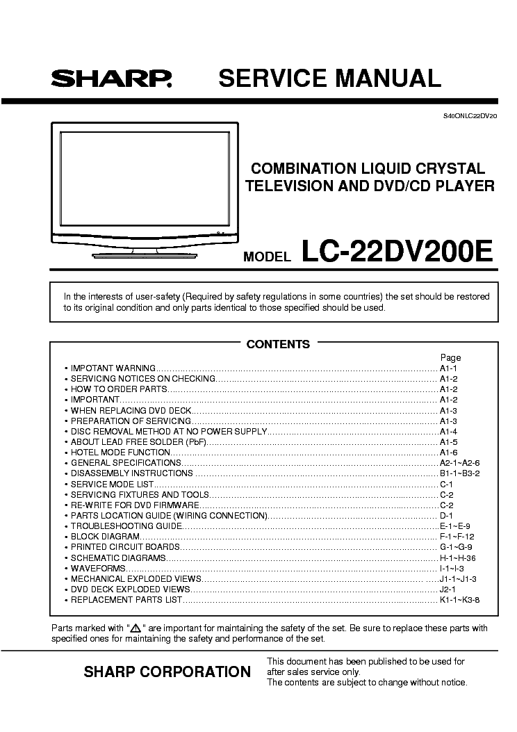 sharp lcd tv rc1910 manual